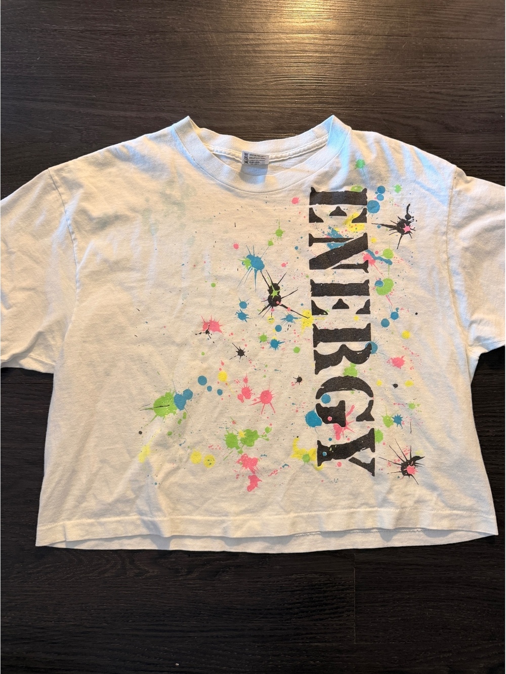 Vintage 90s Anvil Energy Paint Splatter Crop Top OSFA
